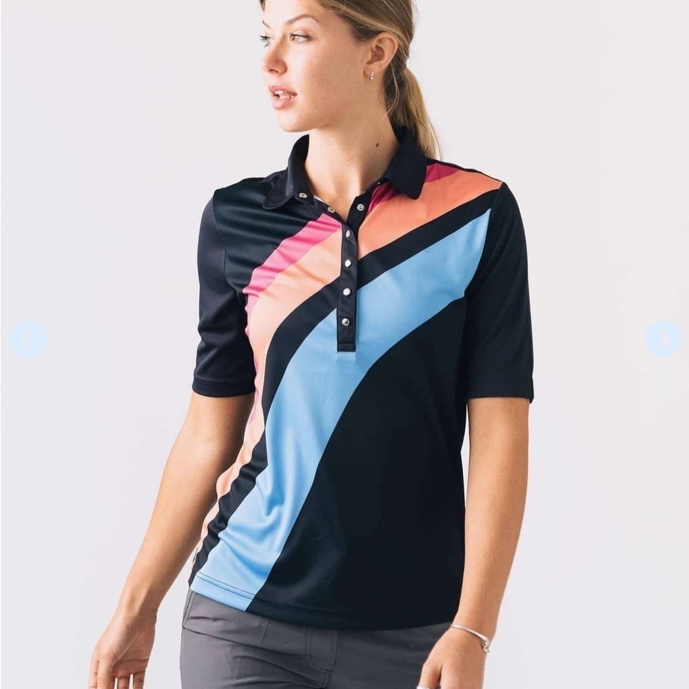 Zyia rainbow clubhouse shorts sleeve polo shirt size Small
